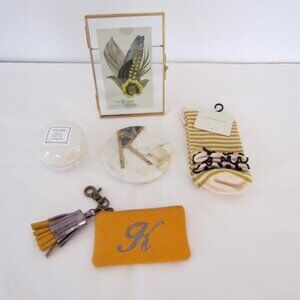 Anthopologe Lot Learther Keychain Wallet Voluspa Candle Socks Coaster Frame NWT